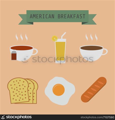 set of american breakfast, flat style