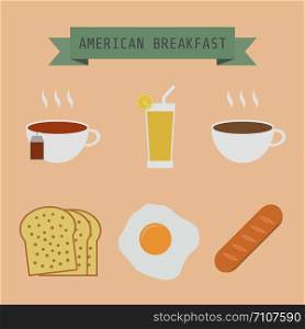 set of american breakfast, flat style