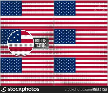Set of american flags in dirty retro style with abstract halftone effect. Set of american flags in dirty retro style with abstract halftone effect.