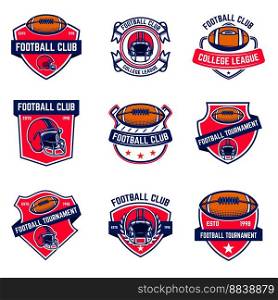 Set of american football emblems. Design element for poster, t shirt, logo, emblem, sign. Vector illustration