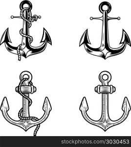 Set of anchors on white background. Design elements for logo, label, emblem, sign. Vector image. Set of anchors on white background. Design elements for logo, label, emblem, sign.