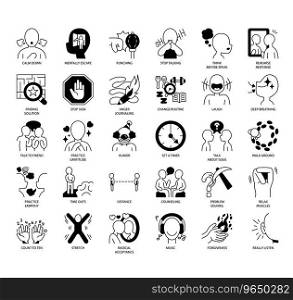 Set of Anger management thin line icons for any web and app project.