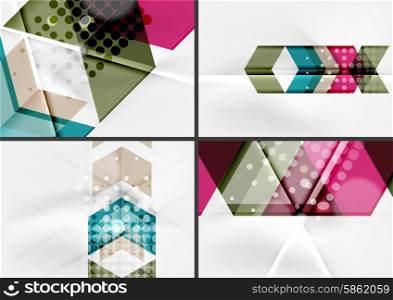 Set of angle and straight lines design abstract backgrounds. Geometric shapes, triangles and arrows with light effects