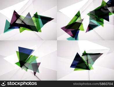 Set of angle and straight lines design abstract backgrounds. Geometric shapes, triangles with light effects