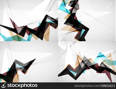 Set of angle and straight lines design abstract backgrounds. Geometric shapes, triangles with light effects