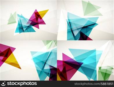 Set of angle and straight lines design abstract backgrounds. Geometric shapes, triangles with light effects