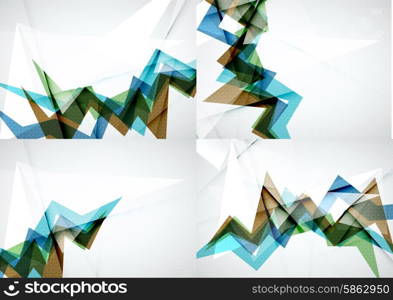 Set of angle and straight lines design abstract backgrounds. Geometric shapes, triangles with light effects