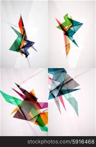 Set of angle and straight lines design abstract backgrounds. Geometric shapes, triangles with light effects