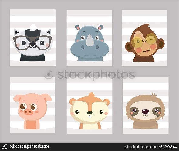 Set of animal posters for nursery. . Set of animal posters.