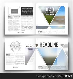 Set of annual report business templates for brochure, magazine, flyer or booklet. Abstract colorful polygonal background, natural landscapes, geometric, triangular style vector illustration.