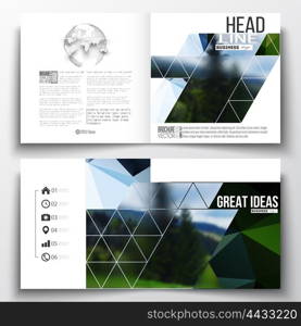 Set of annual report business templates for brochure, magazine, flyer or booklet. Colorful polygonal backdrop, blurred natural background, modern stylish triangle vector texture.