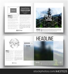 Set of annual report business templates for brochure, magazine, flyer or booklet. Colorful polygonal backdrop, blurred natural background, modern stylish triangle vector texture.