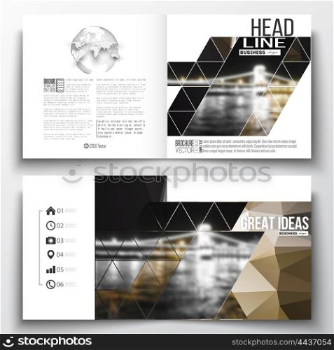 Set of annual report business templates for brochure, magazine, flyer or booklet. Colorful polygonal background, blurred image, night city landscape, modern stylish triangular vector texture.