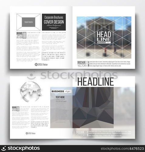 Set of annual report business templates for brochure, magazine, flyer or booklet. Polygonal background, blurred image, urban landscape, modern stylish triangular vector texture.