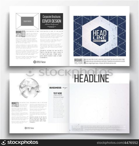 Set of annual report business templates for brochure, magazine, flyer or booklet. Polygonal backdrop with connecting dots and lines, connection structure, blue background. Digital or science vector