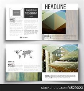 Set of annual report business templates for brochure, magazine, flyer or booklet. Colorful polygonal backdrop, blurred background, sea landscape, modern stylish triangle vector texture.