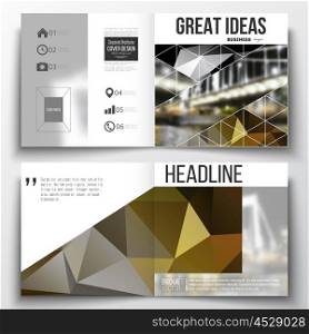 Set of annual report business templates for brochure, magazine, flyer or booklet. Colorful polygonal background, blurred image, night city landscape, modern stylish triangular vector texture.