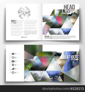 Set of annual report business templates for brochure, magazine, flyer or booklet. Abstract colorful polygonal background, natural landscapes, geometric, triangular style vector illustration.