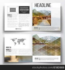 Set of annual report business templates for brochure, magazine, flyer or booklet. Colorful polygonal backdrop, blurred background, modern stylish triangle vector texture.