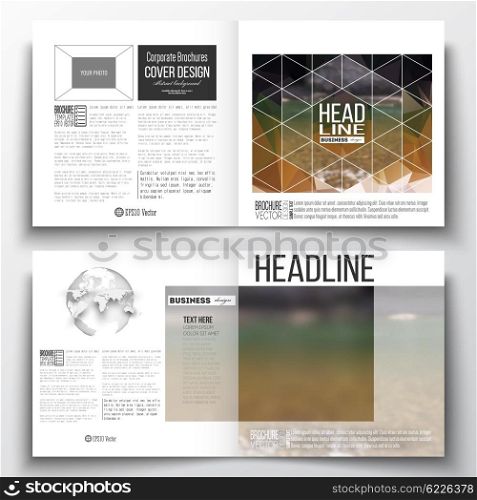 Set of annual report business templates for brochure, magazine, flyer or booklet. Colorful polygonal backdrop, blurred natural background, modern stylish triangle vector texture.
