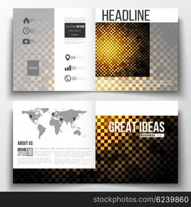 Set of annual report business templates for brochure, magazine, flyer or booklet. Abstract polygonal background, modern stylish sguare design golden vector texture.