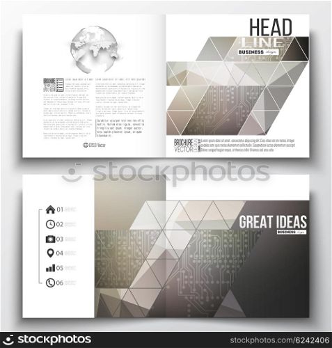 Set of annual report business templates for brochure, magazine, flyer or booklet. Microchip background, electrical circuits, science design vector template.