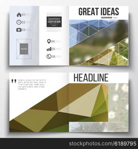 Set of annual report business templates for brochure, magazine, flyer or booklet. Summer landscape. Colorful polygonal backdrop, blurred background, modern stylish triangle vector texture.