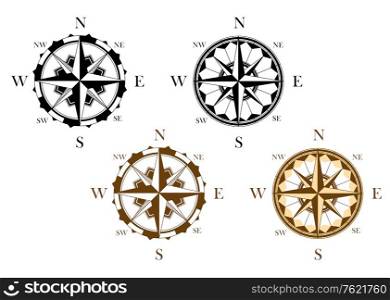 Set of antique compasses set for design isolated on white background