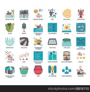 Set of Aquaculture thin line icons for any web and app project.