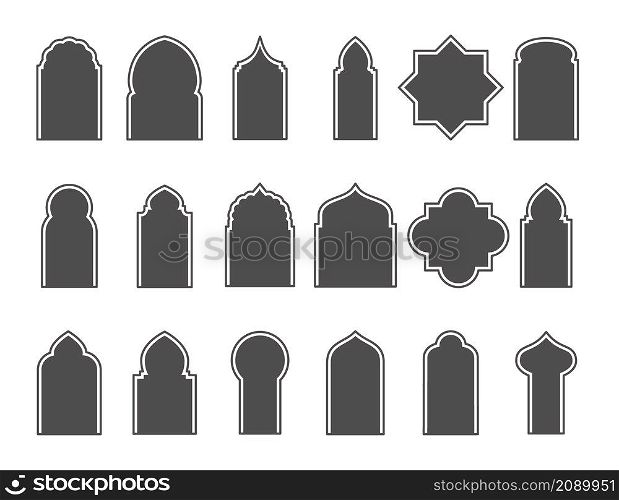 Set of Arabic windows and doors. Silhouette of Islamic architecture elements. Vector EPS 10.. Set of Arabic windows and doors. Silhouette of Islamic architecture elements. Vector EPS 10