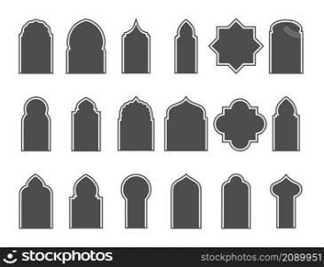 Set of Arabic windows and doors. Silhouette of Islamic architecture elements. Vector EPS 10.. Set of Arabic windows and doors. Silhouette of Islamic architecture elements. Vector EPS 10