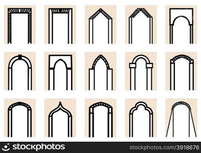 set of arches and brick wall isolated on a white