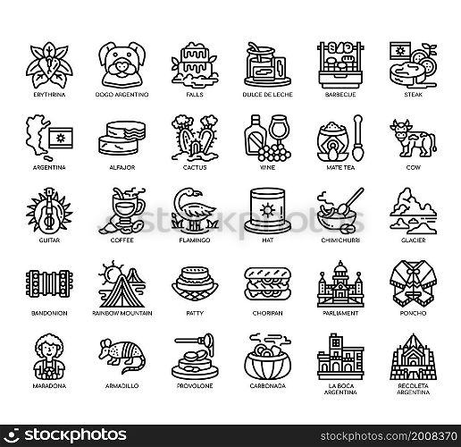 Set of Argentina thin line icons for any web and app project.