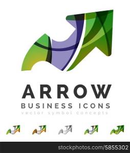 Set of arrow logo business icons. Set of arrow logo business icons. Created with overlapping colorful abstract waves and swirl shapes