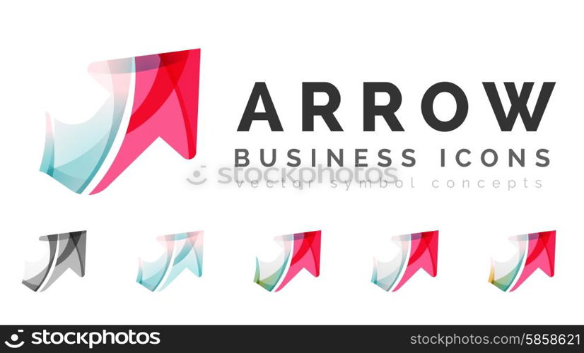 Set of arrow logo business icons. Set of arrow logo business icons. Created with overlapping colorful abstract waves and swirl shapes