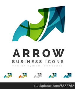 Set of arrow logo business icons. Set of arrow logo business icons. Created with overlapping colorful abstract waves and swirl shapes