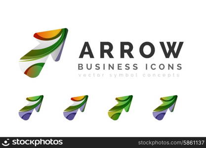 Set of arrow logo business icons. Set of arrow logo business icons. Created with overlapping colorful abstract waves and swirl shapes