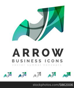 Set of arrow logo business icons. Set of arrow logo business icons. Created with overlapping colorful abstract waves and swirl shapes