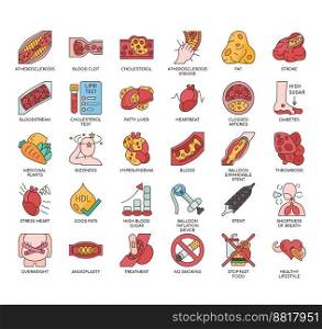 Set of Atherosclerosis thin line icons for any web and app project.
