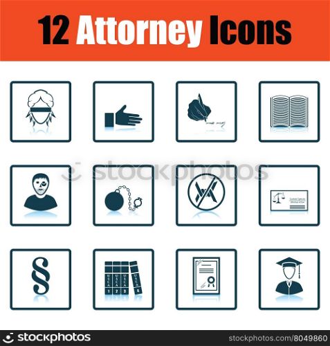 Set of attorney icons. Shadow reflection design. Vector illustration.