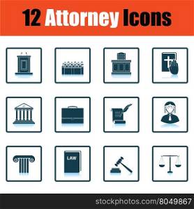 Set of attorney icons. Shadow reflection design. Vector illustration.