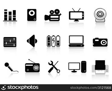 set of audio, video and photo icons in black color