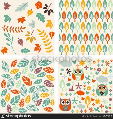 Set of autumn forest patterns