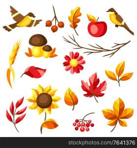 Set of autumn leaves and items. Illustration of foliage and flowers.. Set of autumn leaves and items.