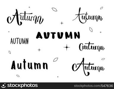 Set of Autumn quotes. Handwritten lettering with decoration. Elements for season design. Vector illustration.