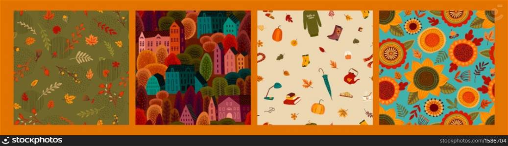 Set of Autumn seamless patterns. Vector design for card, poster, flyer, web and other users.. Set of Autumn seamless patterns. Vector design for card, poster, flyer, web and other.