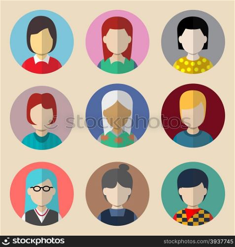 Set of avatars. Flat icons woman. Characters for web