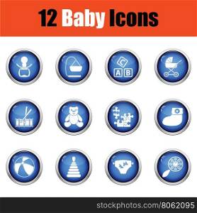 Set of baby icons. Glossy button design. Vector illustration.