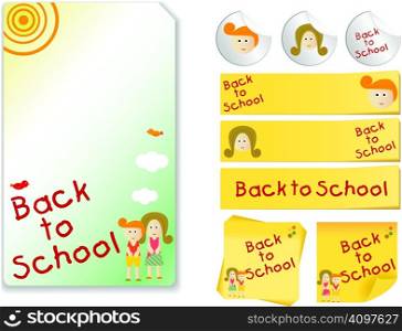 Set of Back to School with note, sticker