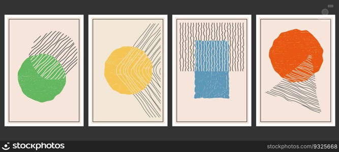 Set of backgrounds for interior design, poster and prints. Minimalistic style of distorted deformed geometric shapes. Abstract composition in flat style